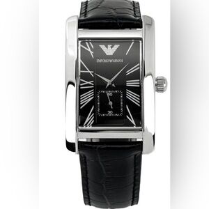 Emporio Armani Classic Leather Rectangular Black Dial Men's Watch